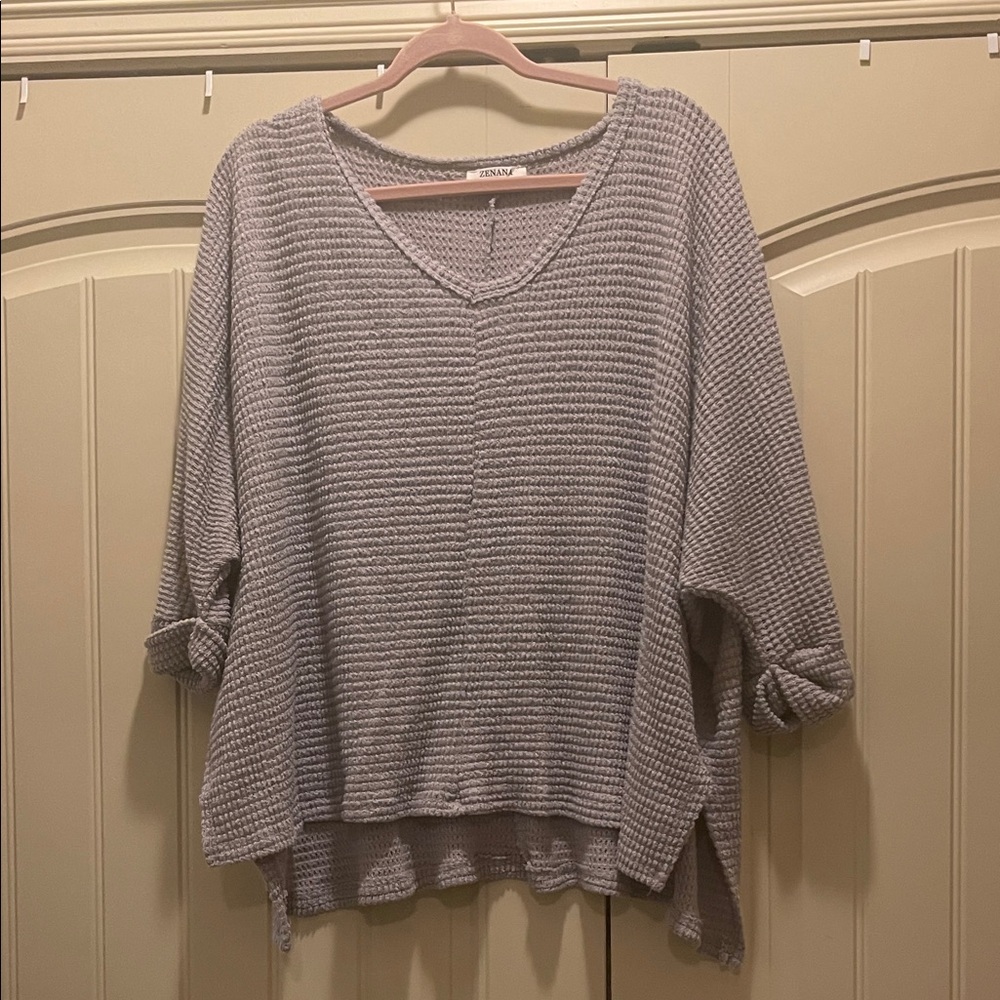 Zenana Outfitters Light Gray Textured Sweater